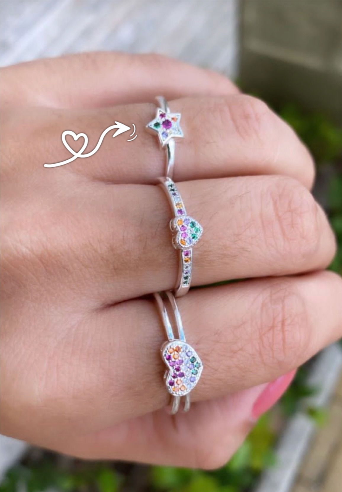 Anel Estrela Colorida em Banho de Prata