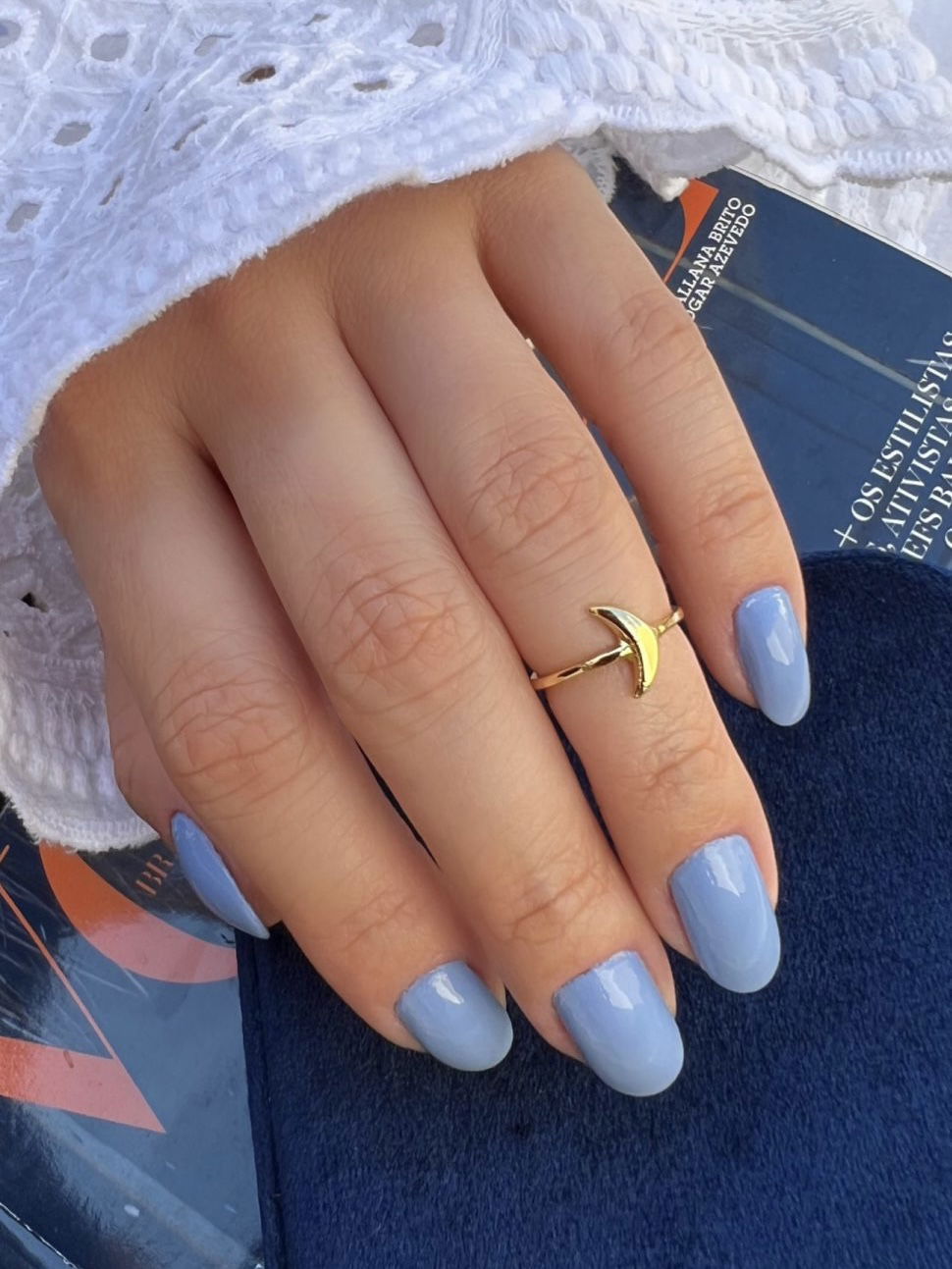 Anel Falange Lua Regulável em Banho de Ouro