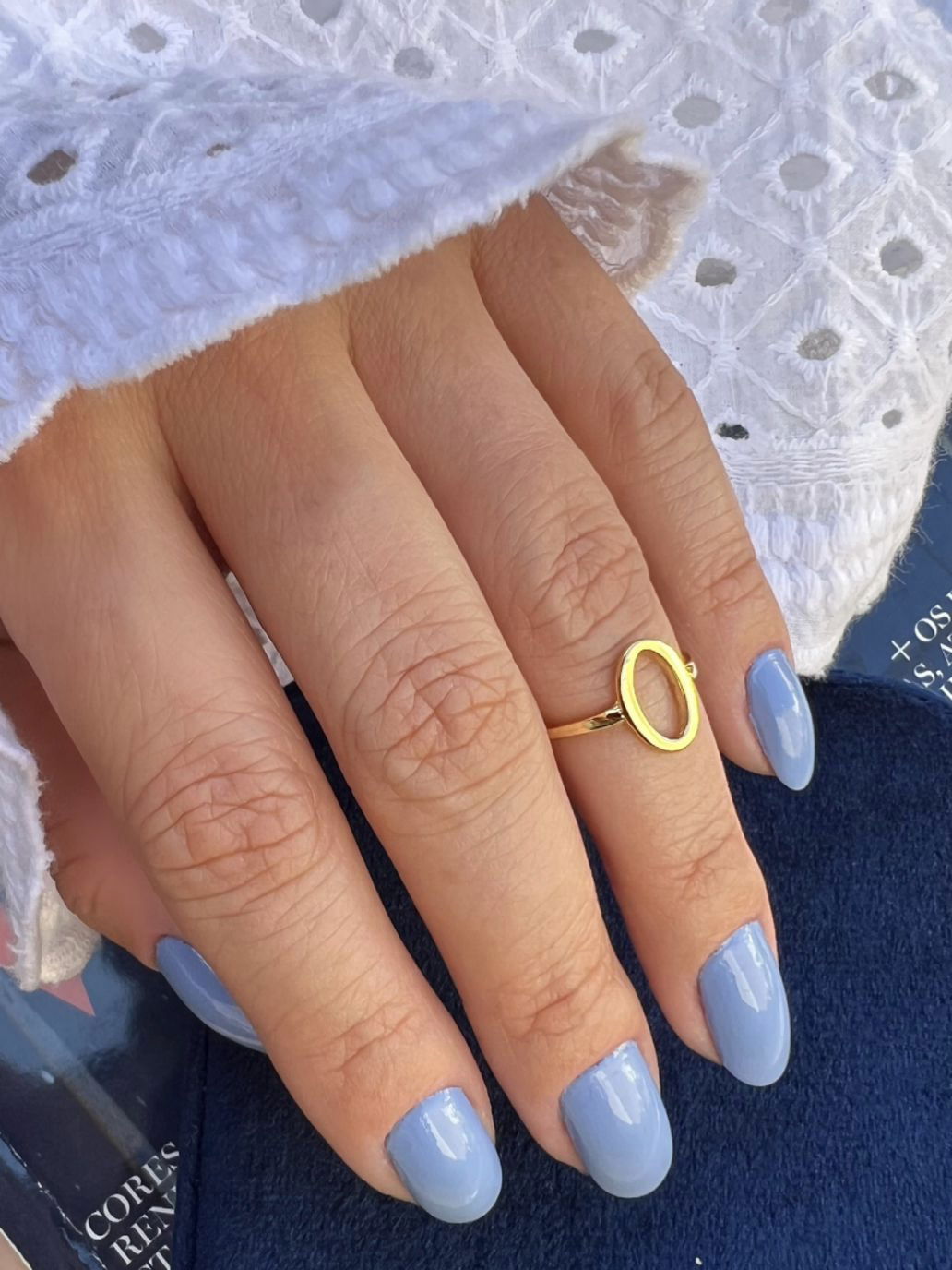 Anel Falange Oval Liso em Banho de Ouro