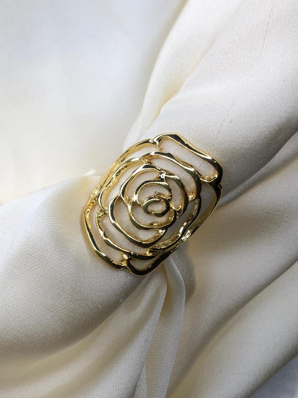 Anel Flor Grande em Banho de Ouro