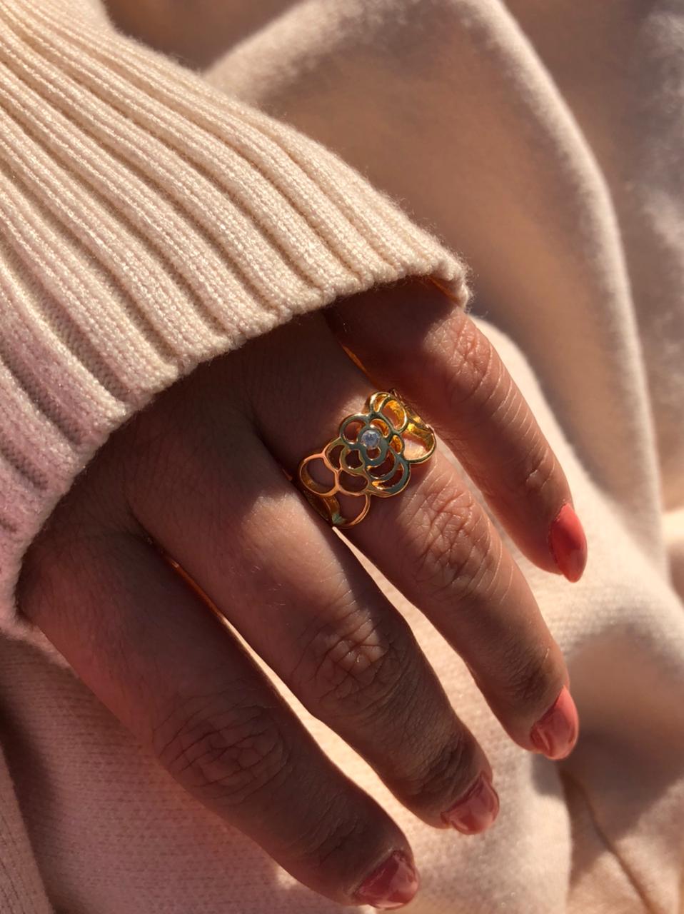 Anel Flor Inspired em Banho de Ouro