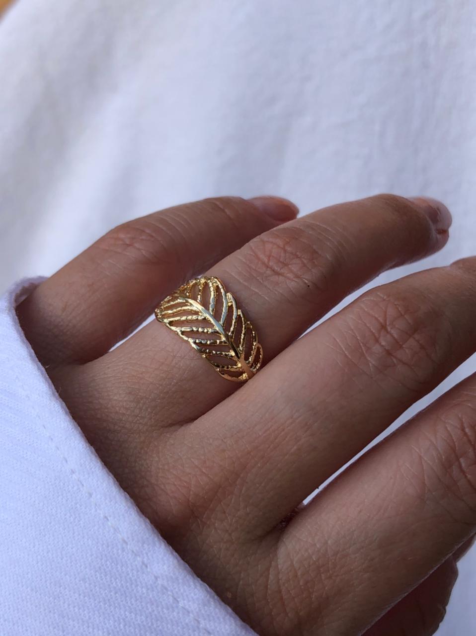 Anel Folha em Banho de Ouro