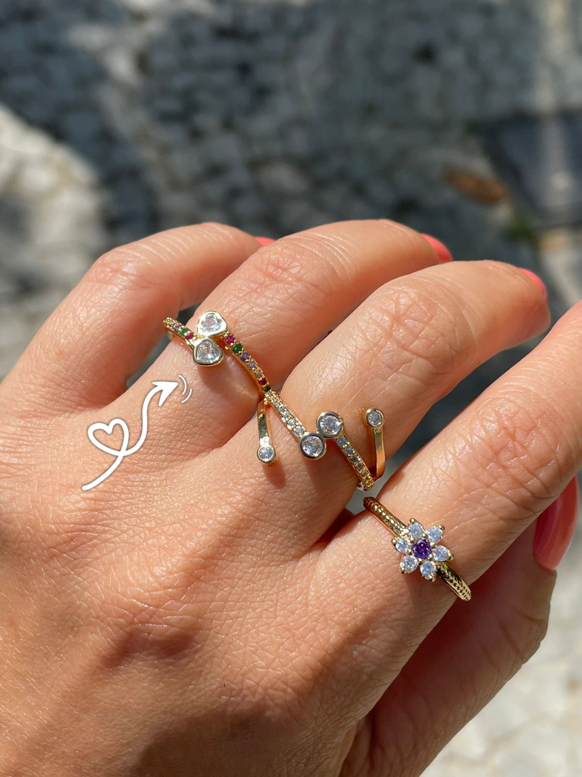 Anel Inspired Colorido em Banho de Ouro