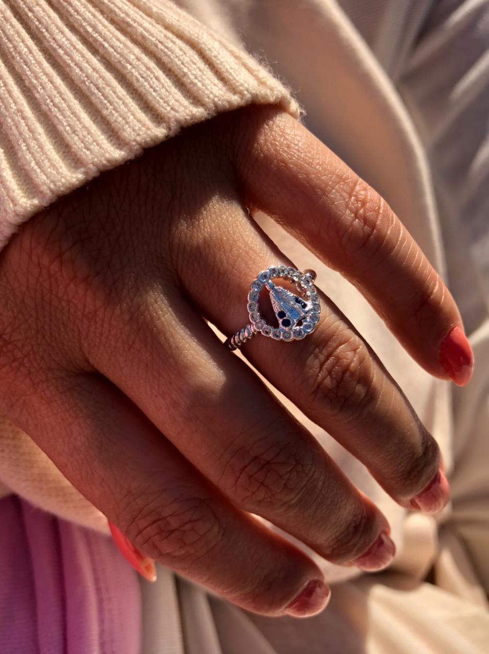 Anel Nossa Senhora Aparecida em Banho de Prata