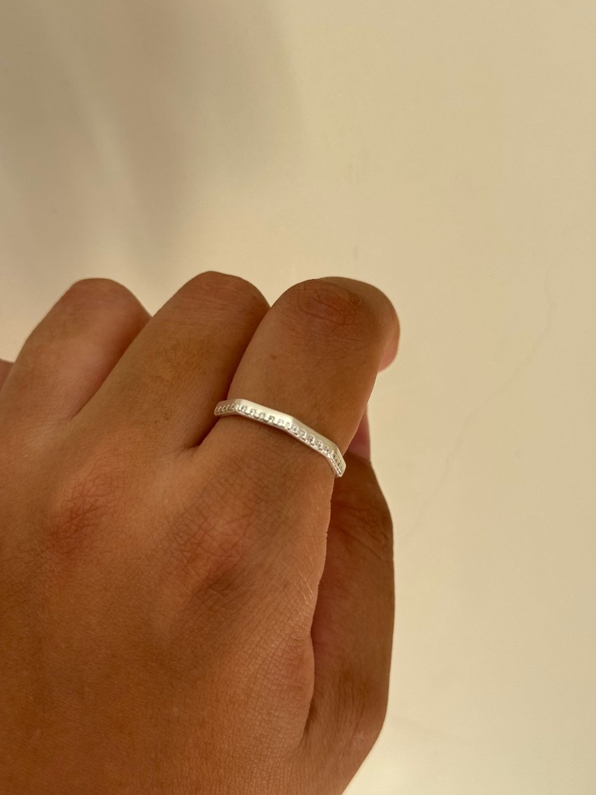 Anel Octogonal com Zircônia Cristal em Prata 950