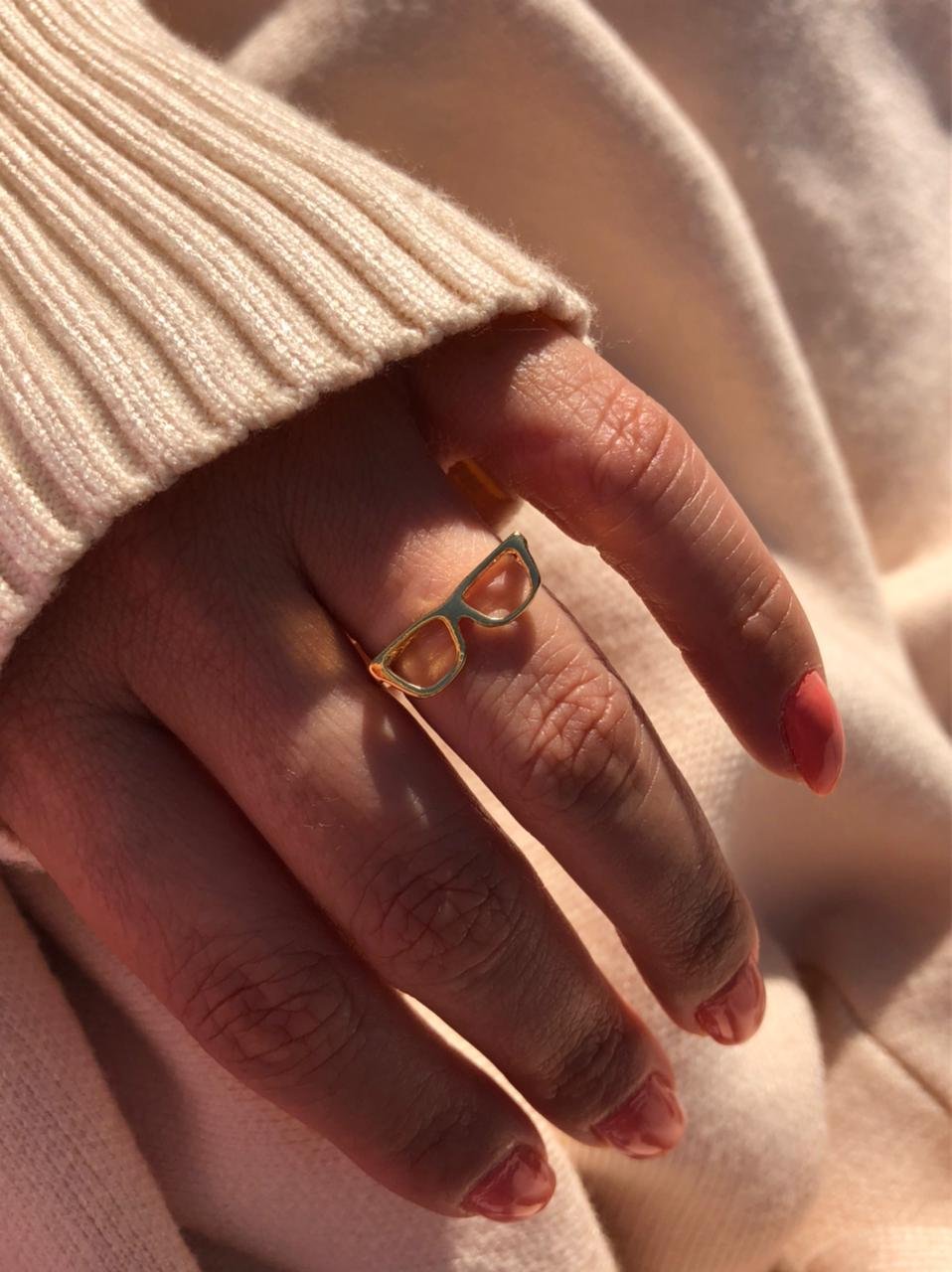 Anel Óculos em Banho de Ouro