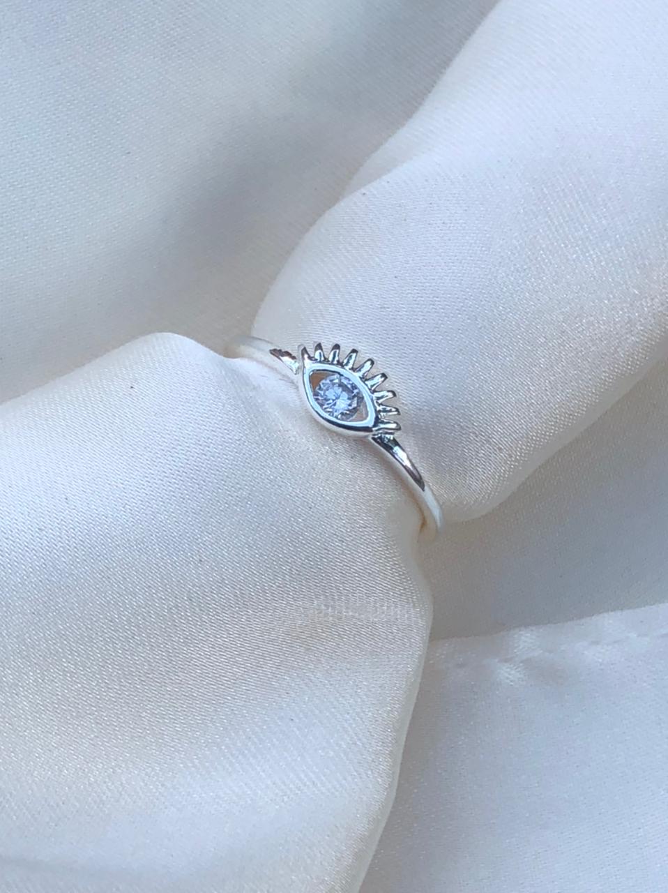 Anel Olho Grego com Zircônia em Banho de Prata