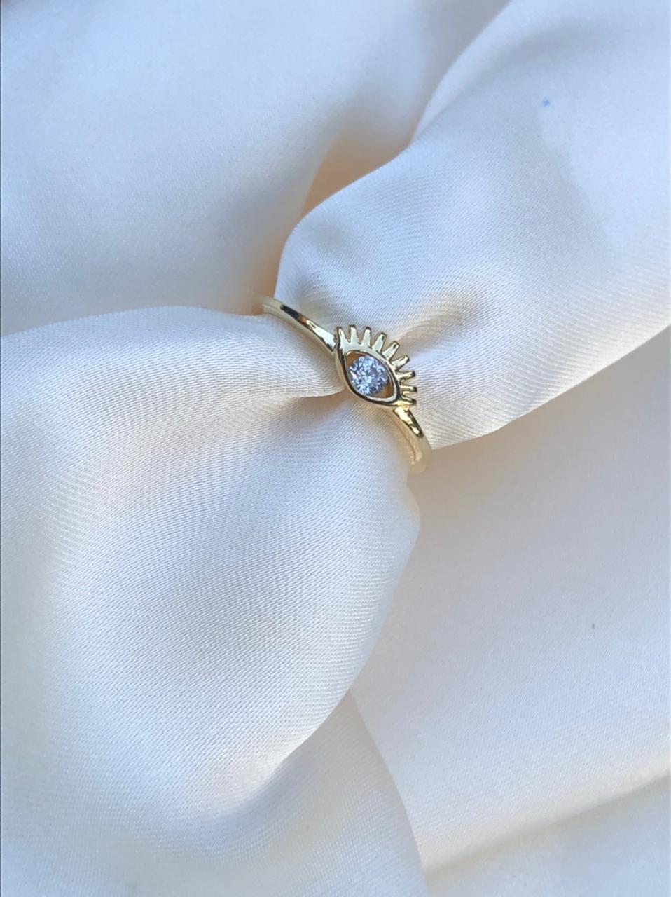 Anel Olho Grego Inspired em Banho de Ouro