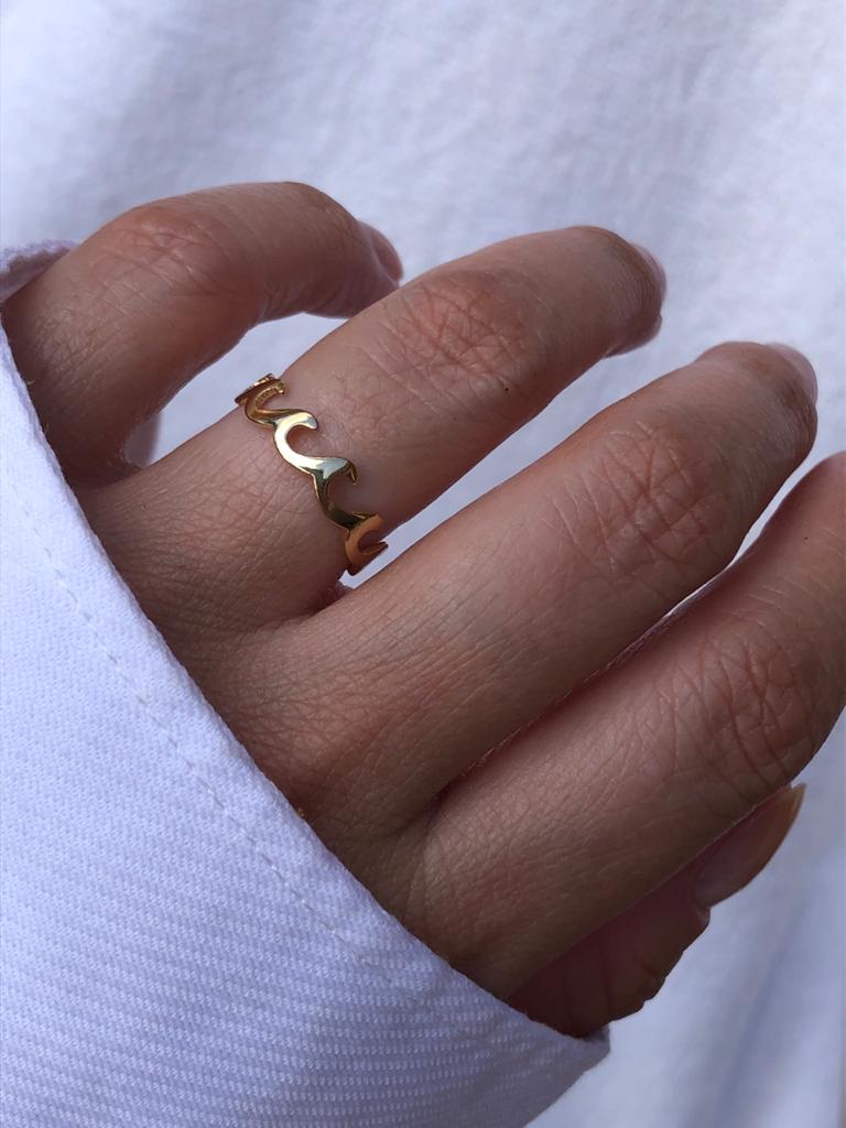 Anel Onda Roliço em Banho de Ouro