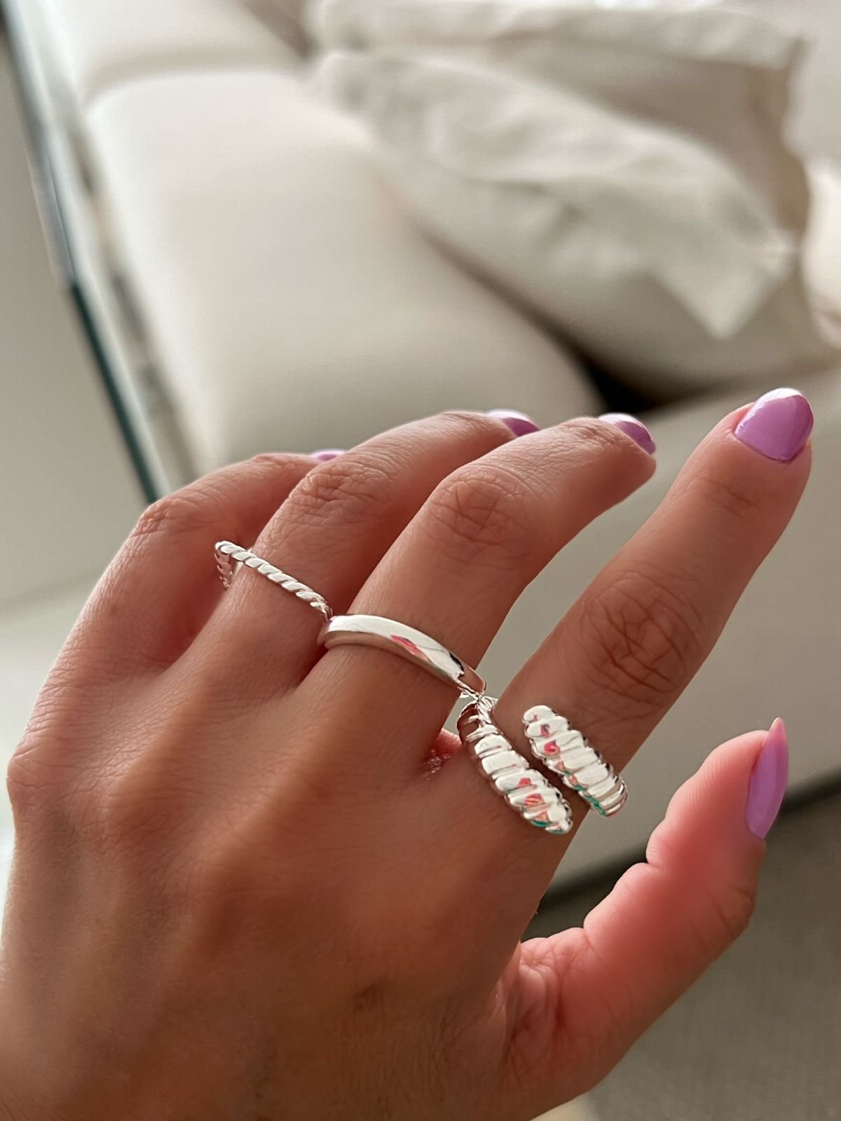 Anel Ondulado Regulável em Banho de Prata