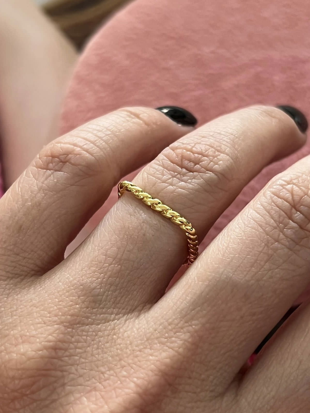 Anel Quadrado Cordinha em Banho de Ouro