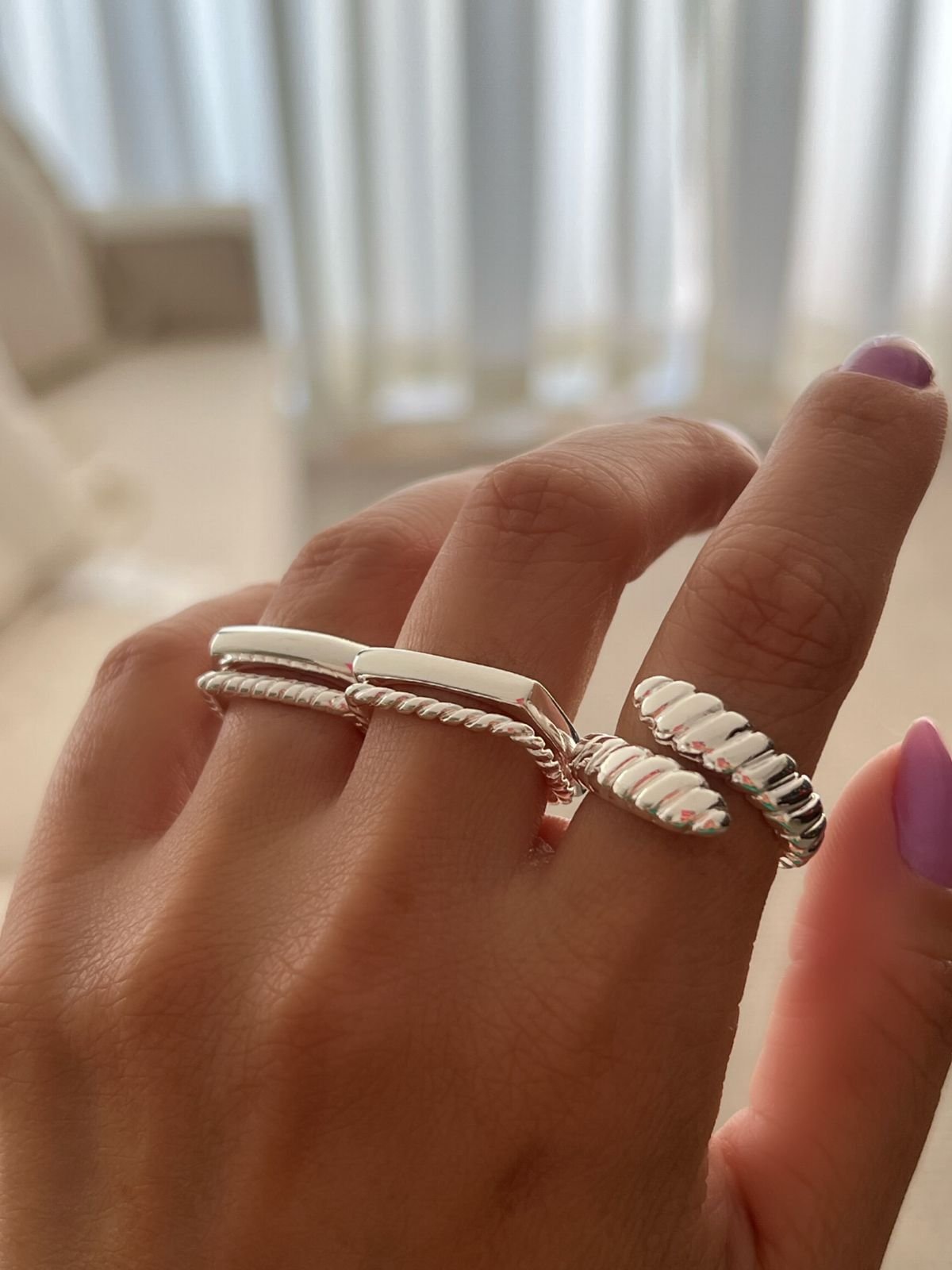 Anel Quadrado Cordinha em Banho de Prata