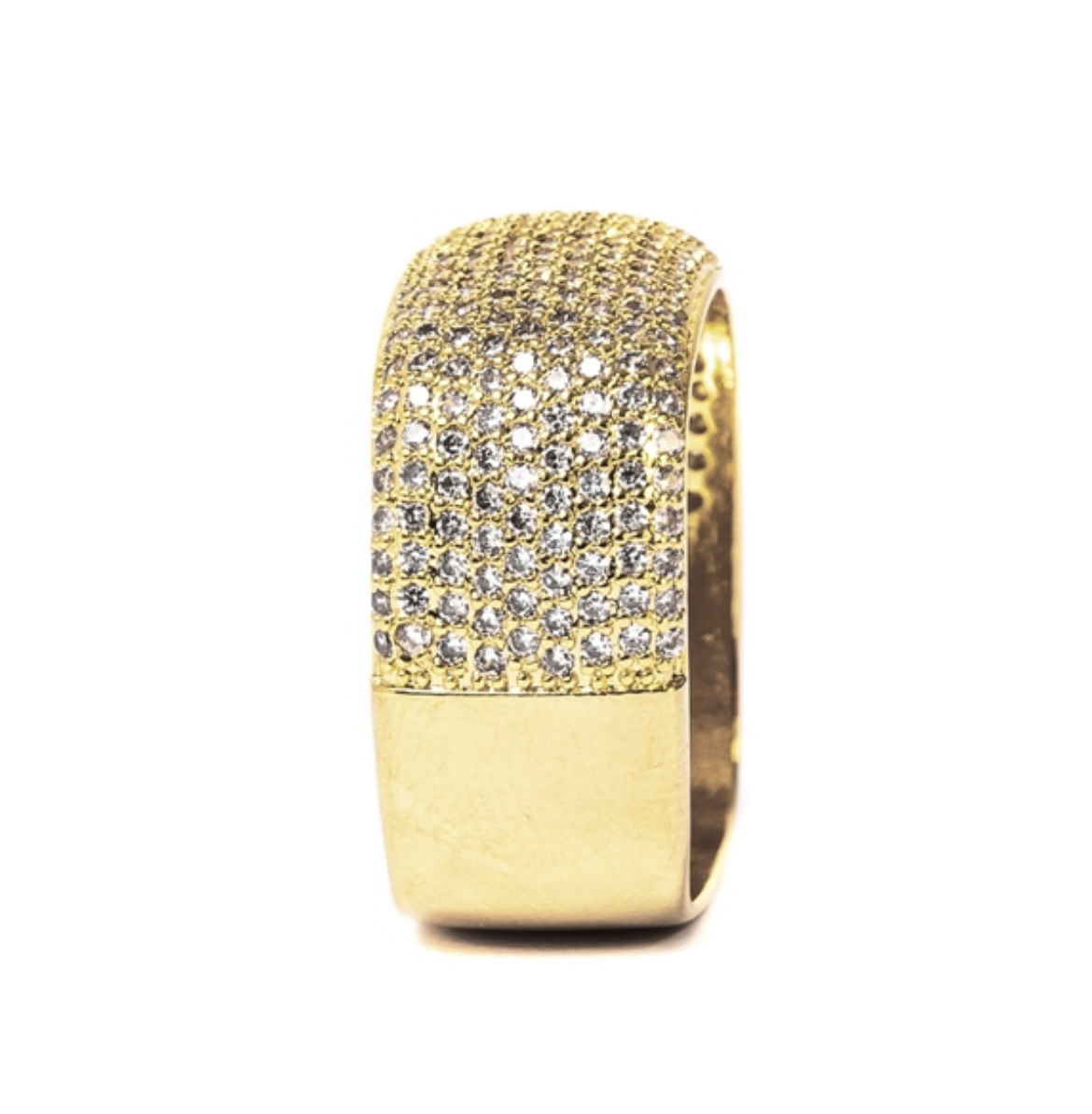 Anel Quadrado Grande com Zircônia Cristal em Banho de Ouro