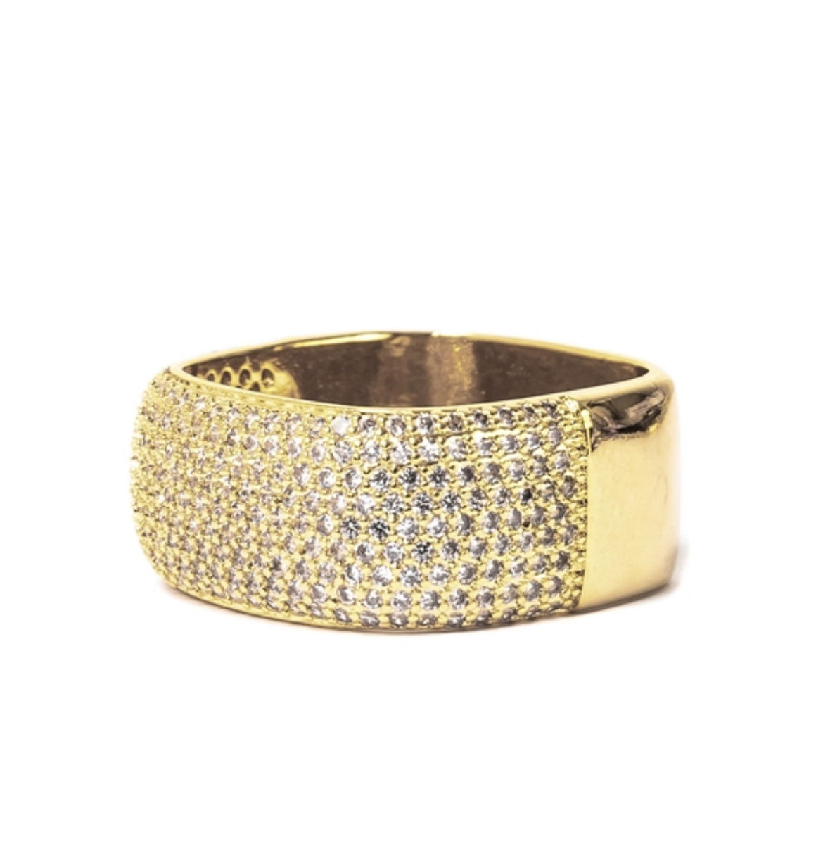 Anel Quadrado Grande com Zircônia Cristal em Banho de Ouro