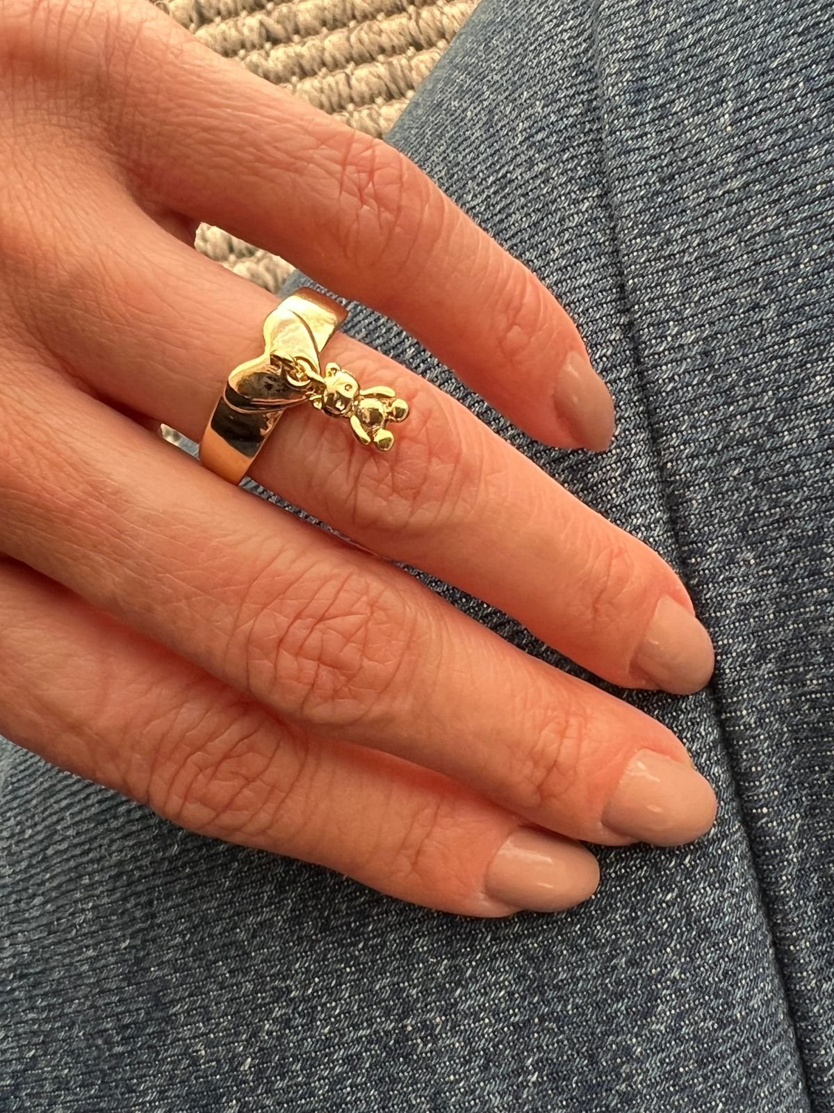 Anel Regulável com Ted em Banho de Ouro