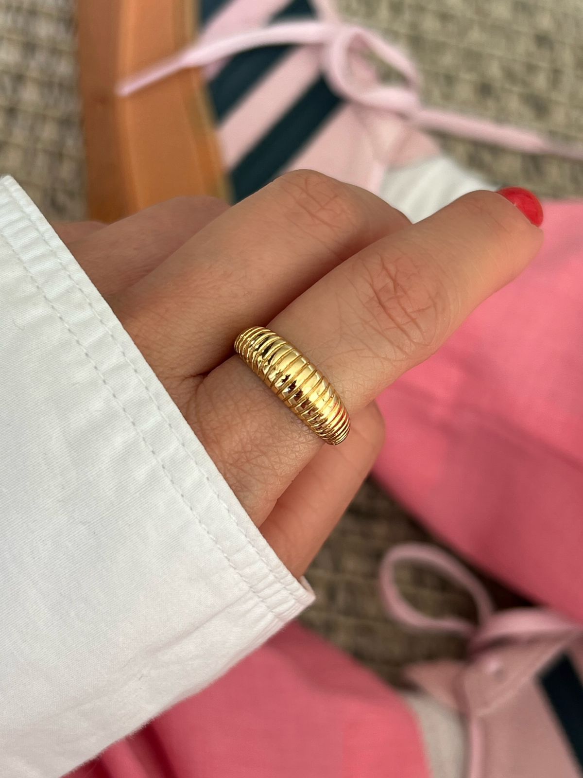 Anel Regulável Croissant em Banho de Ouro