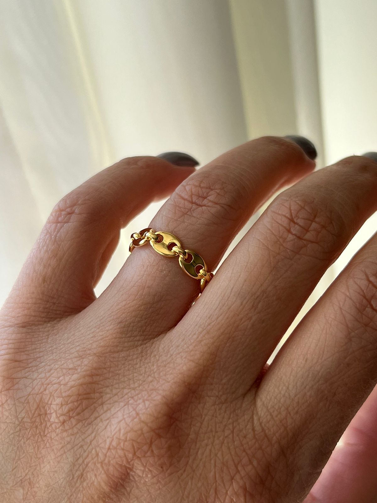 Anel Regulável Lacre Inspired em Banho de Ouro