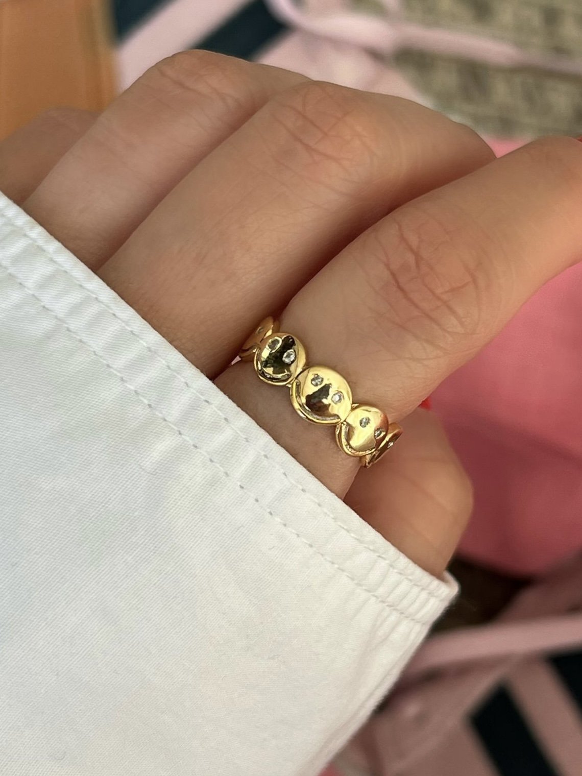 Anel Regulável Smile com Zircônia Cristal em Banho de Ouro