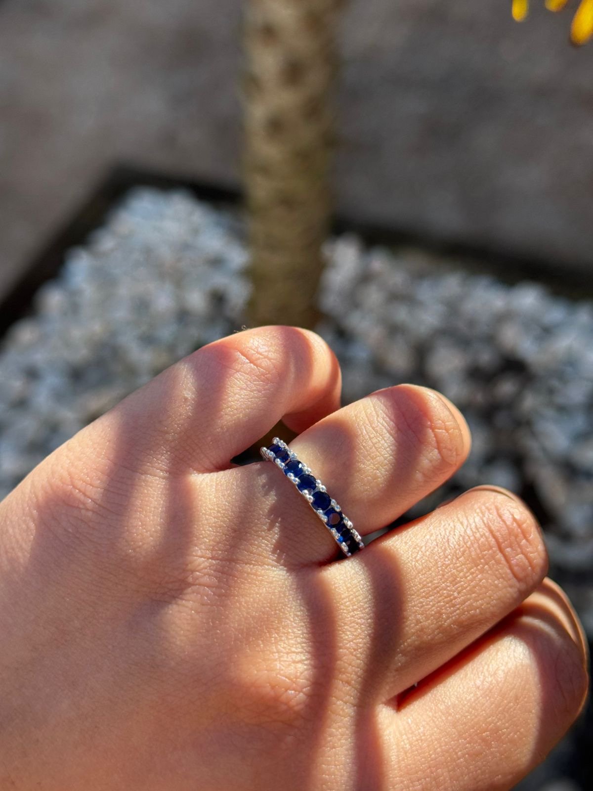 Anel Roliço com Zircônia 3mm Azul em Prata 950