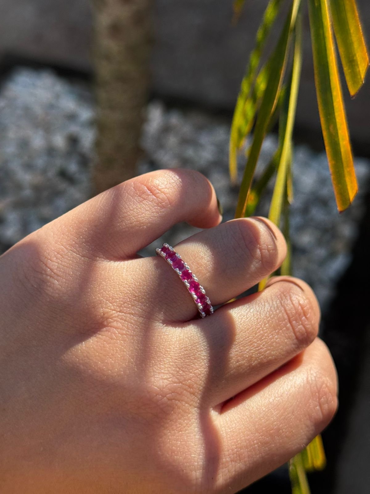 Anel Roliço com Zircônia 3mm Pink em Prata 950