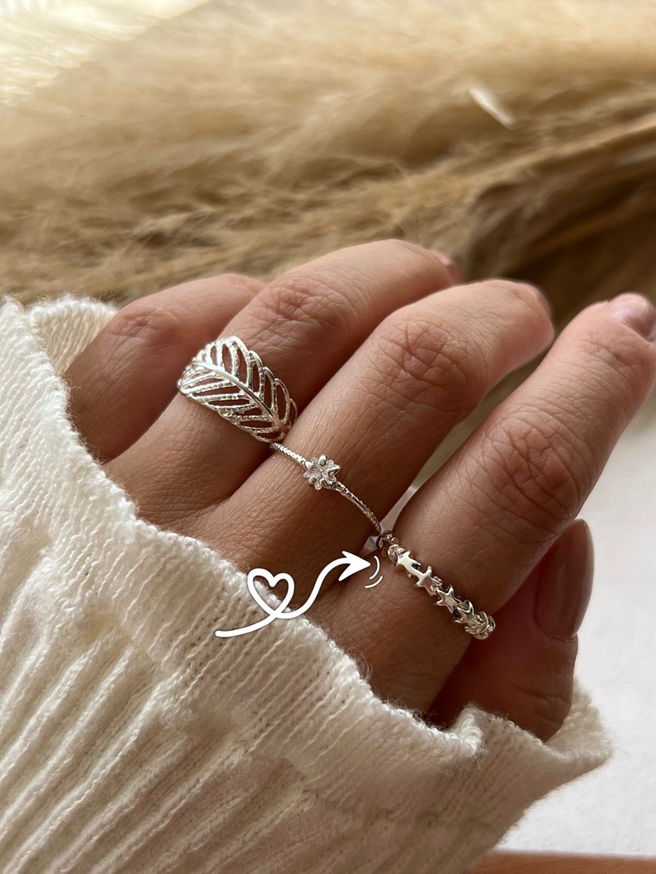 Anel Roliço Estrela em Prata 950