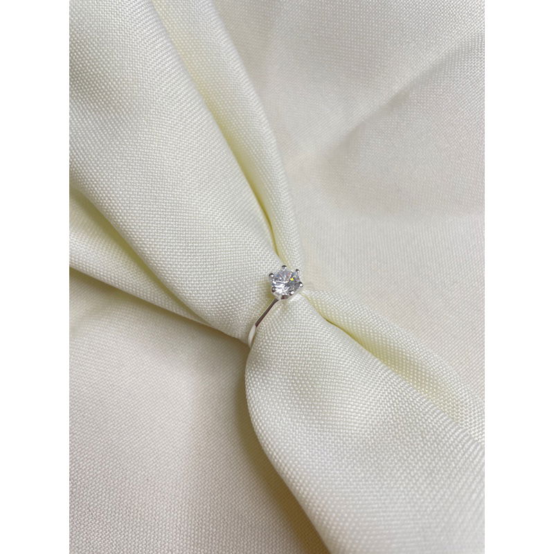 Anel Solitário 6 Garras Prata 950