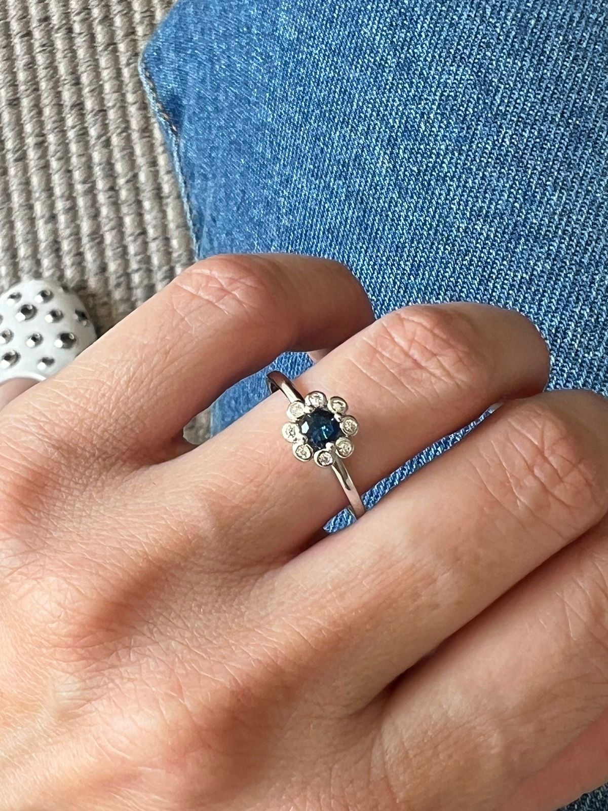 Kit Conjunto e Anel Azul Safira em Banho de Ródio Branco