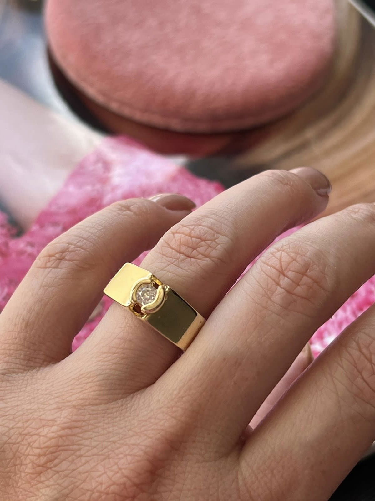 Anel Solitário com Zircônia em Banho de Ouro