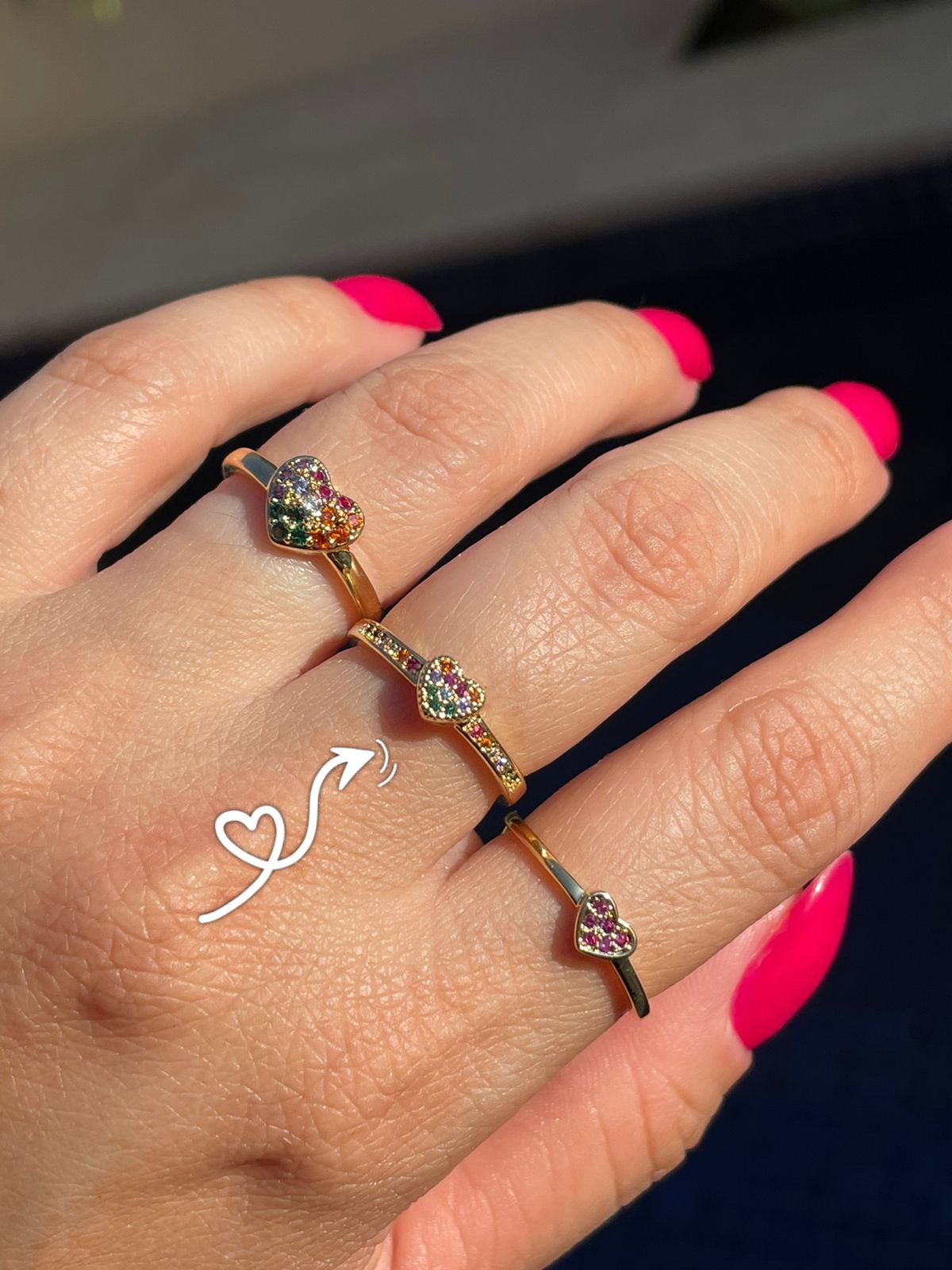 Anel Solitário Coração Colorido em Banho de Ouro