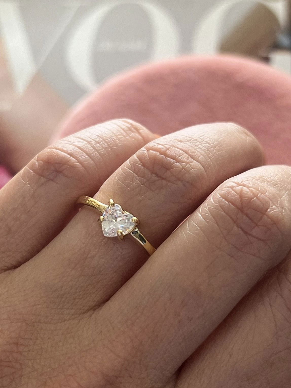 Anel Solitário Coração em Banho de Ouro