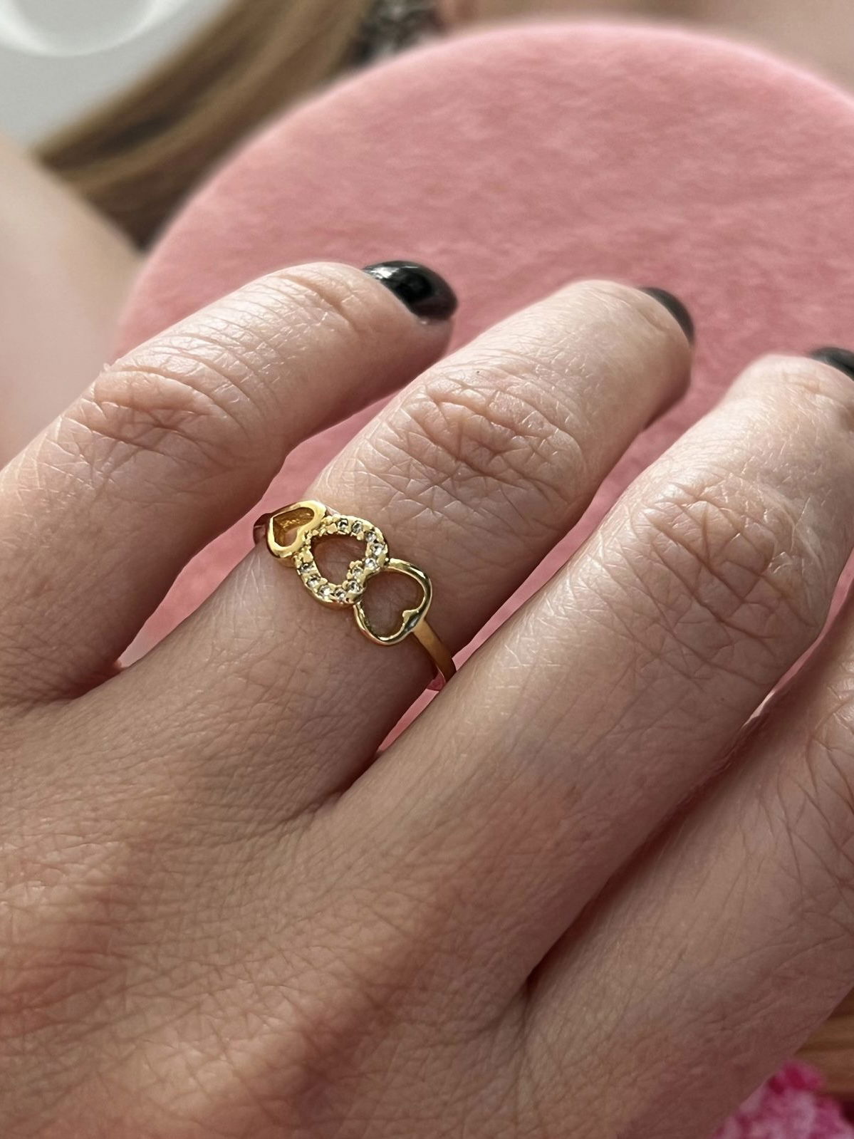 Anel Três Coração em Banho de Ouro