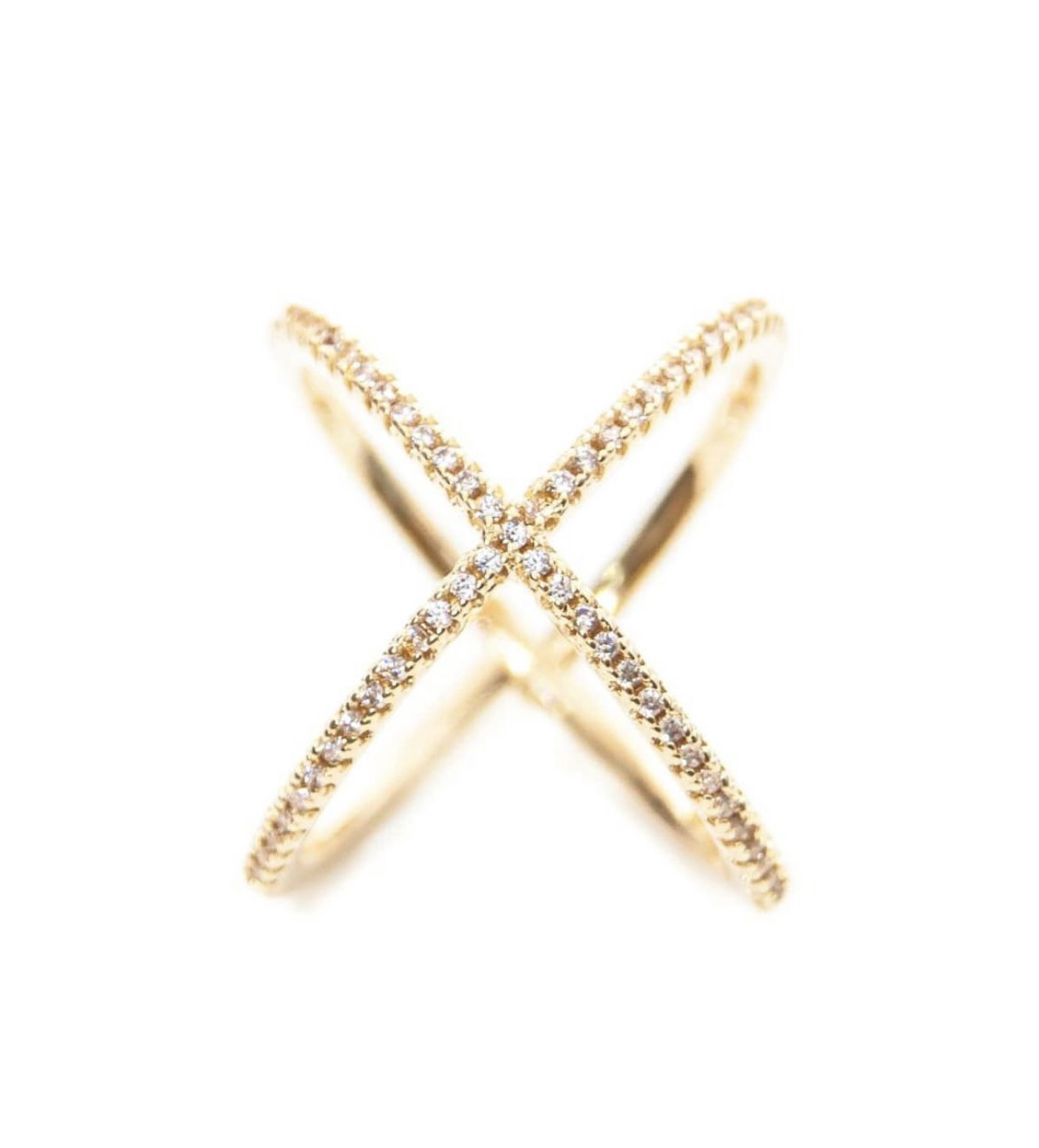 Anel X Cristal em Banho de Ouro