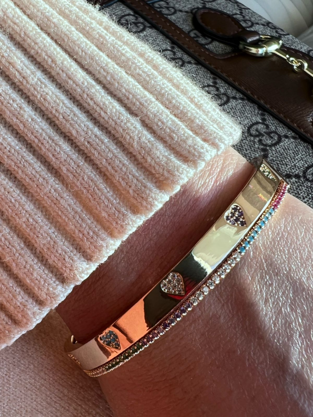 Bracelete com Zircônia Colorida e Coração Cristal em Banho de Ouro