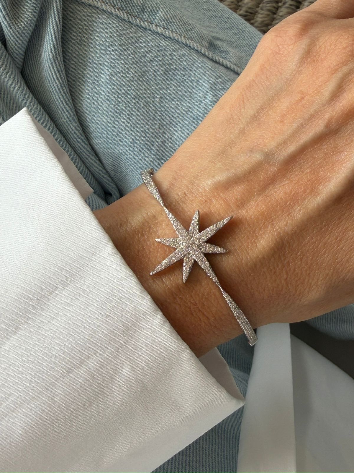 Bracelete Estrela com Zircônia Cristal em Banho de Ródio Branco