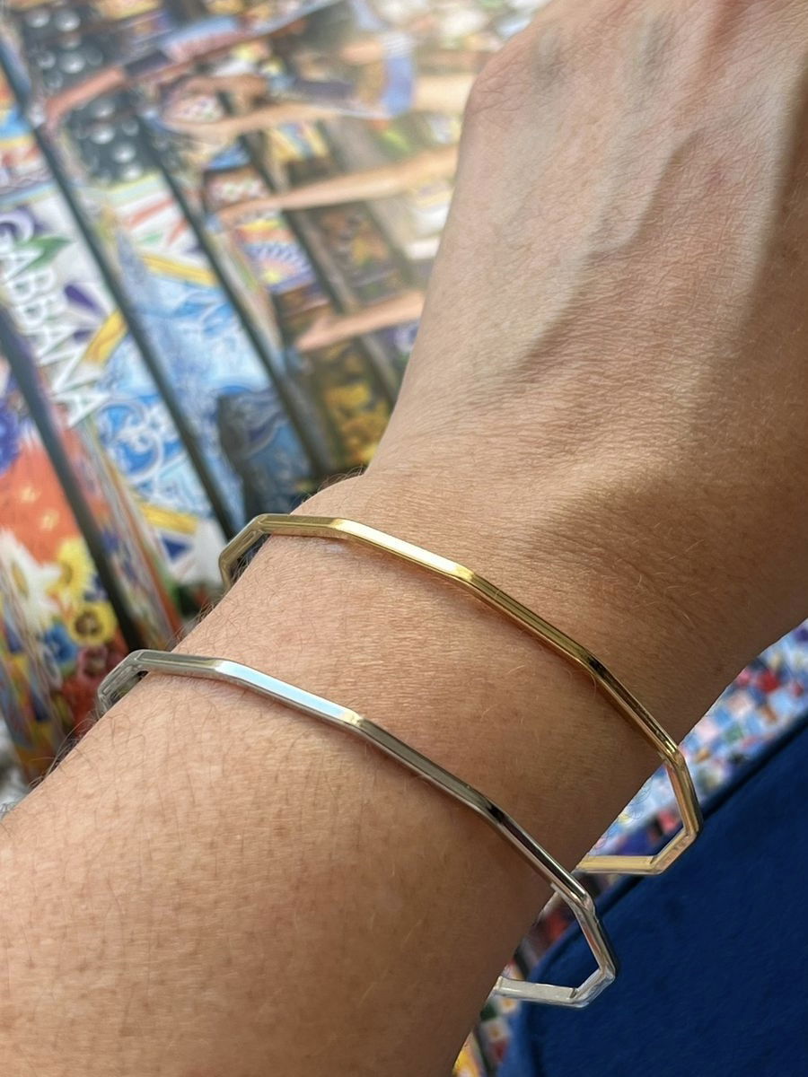 Kit Bracelete Simples em Banho de Ouro e Ródio Branco