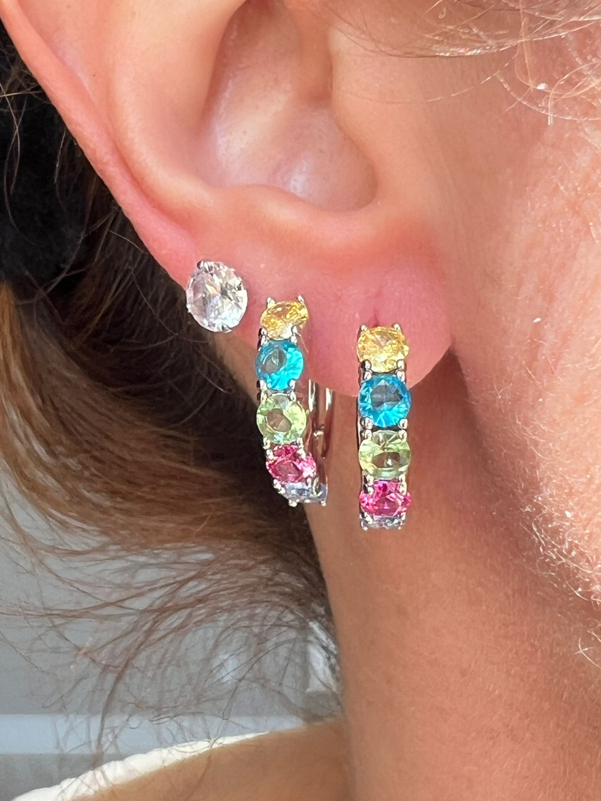 Brinco Argola Colors em Banho de Ródio Branco