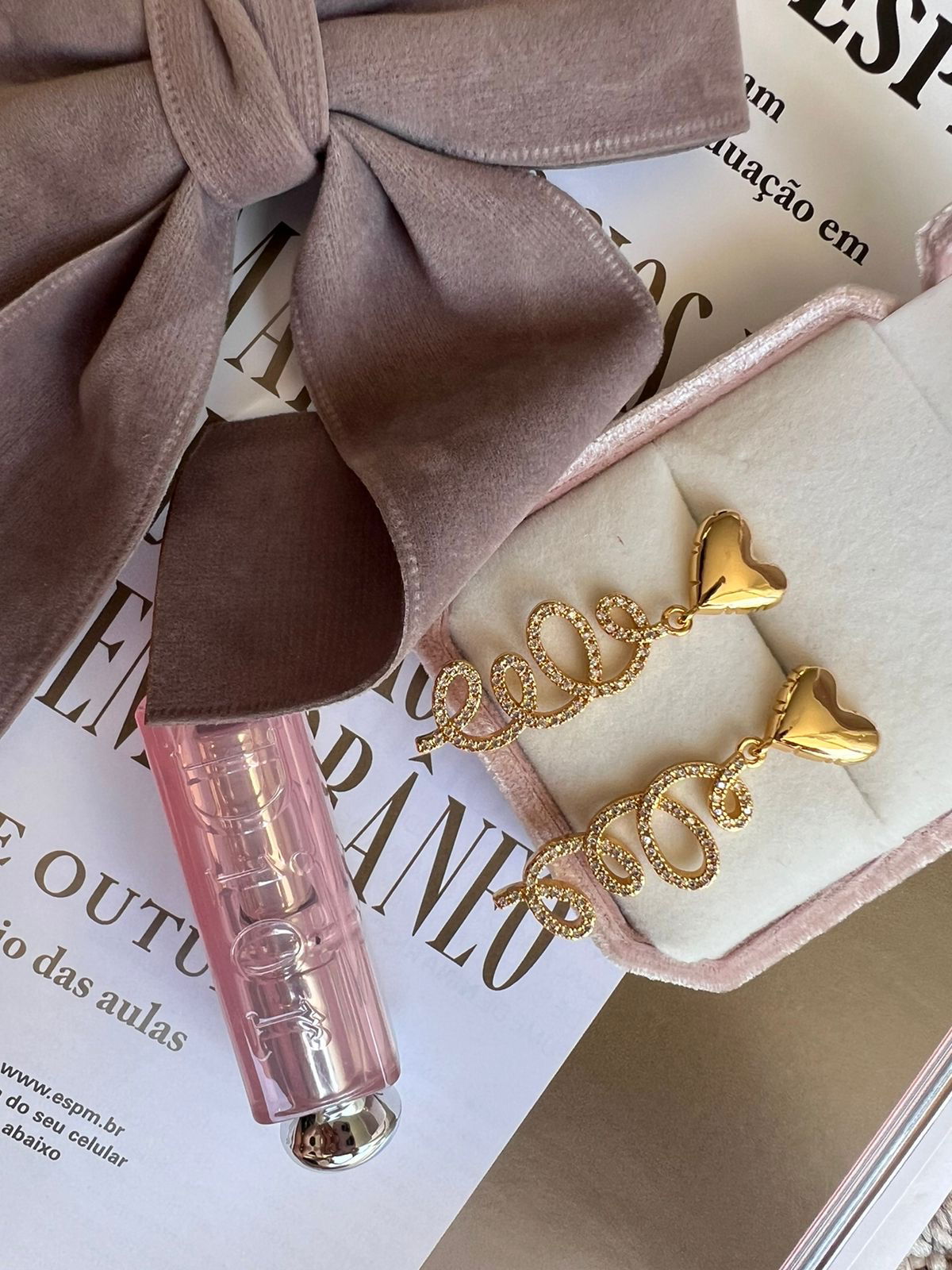 Brinco Coração com Zircônia em Banho de Ouro