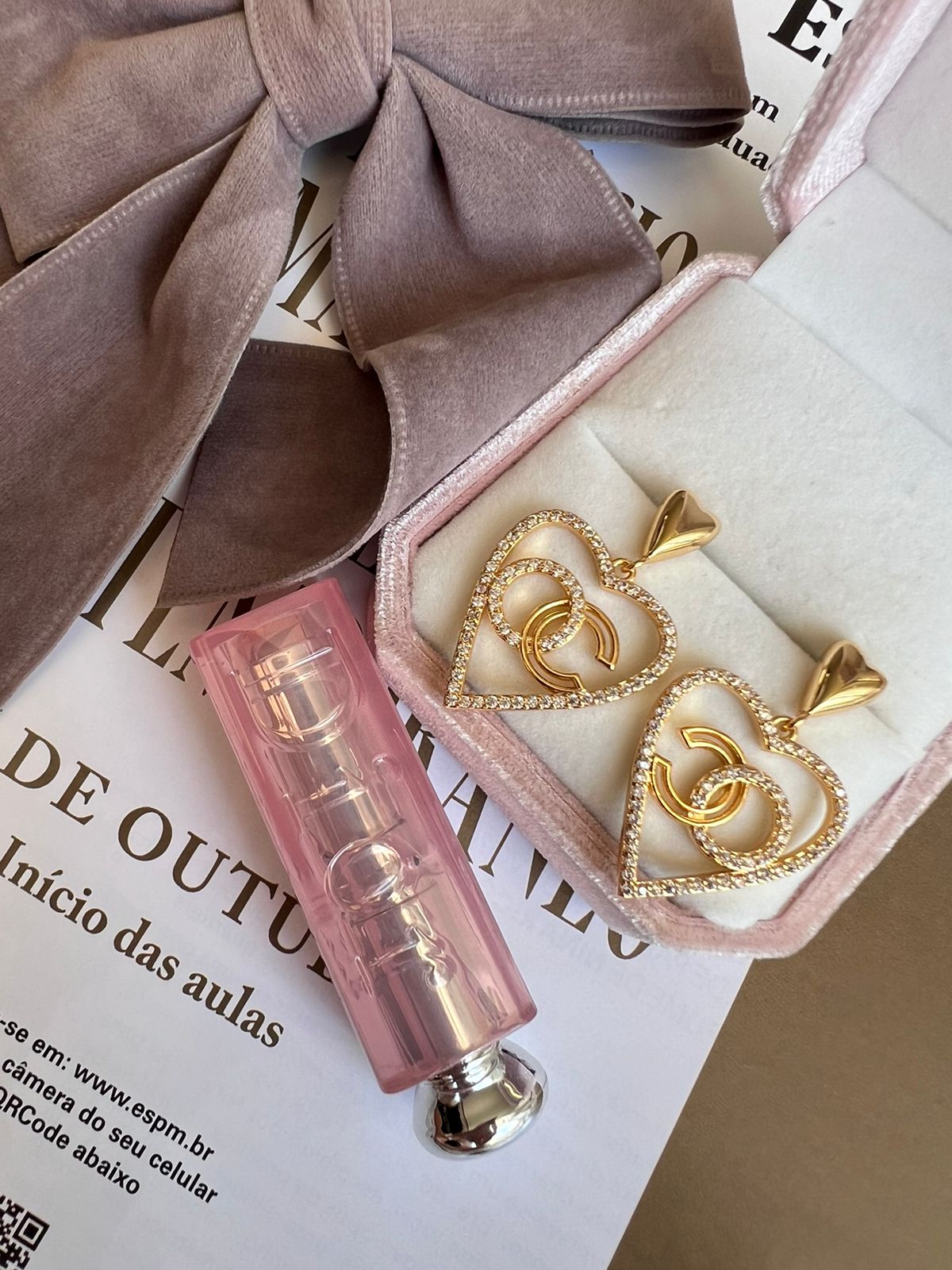 Brinco Coração com Zircônia em Banho de Ouro