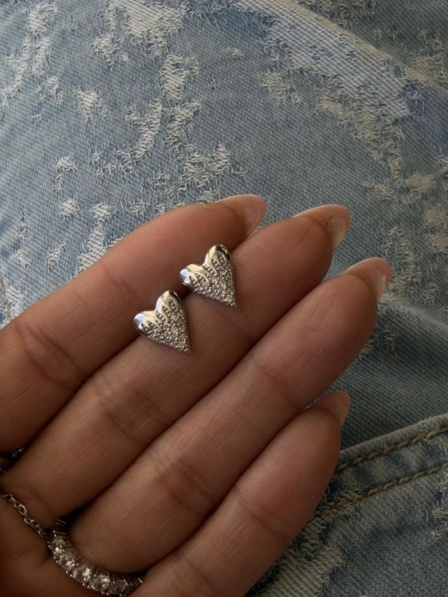 Brinco Coração Zircônia Cristal em Banho de Ródio Branco