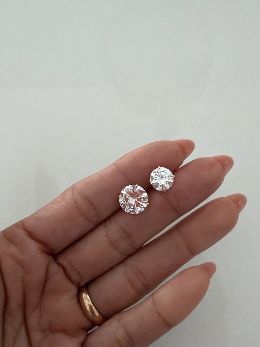 Brinco Dupla Ponto de Luz com Zircônia Cristal em Banho de Ouro