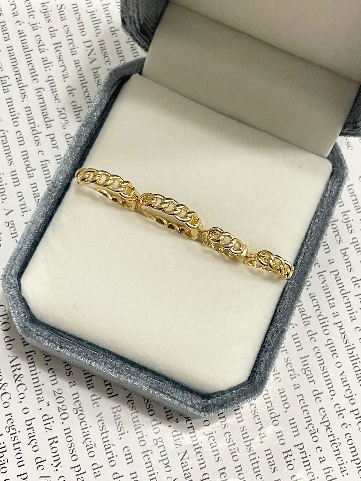 Brinco Duplinha Argolinha de Corrente em Banho de Ouro