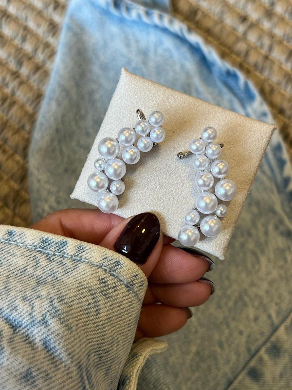 Brinco Ear Cuff com Pérola Shell em Banho de Ródio Branco