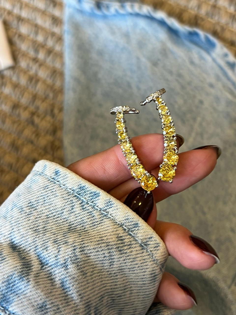 Brinco Ear Cuff com Zircônia Cristal e Citrino em Banho de Ródio Branco