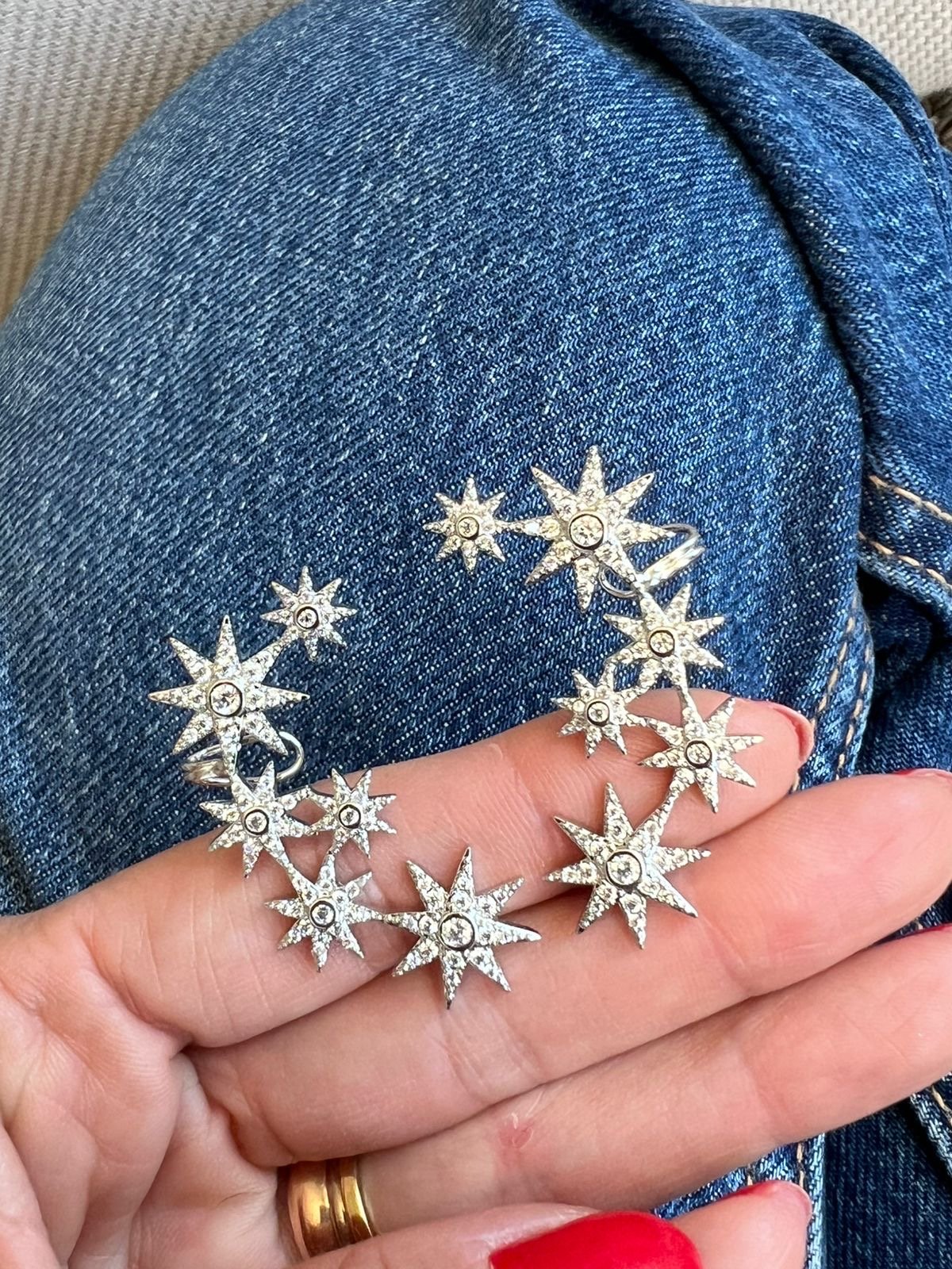Brinco Ear Cuff Star com Zircônia Cristal em Banho de Ródio Branco