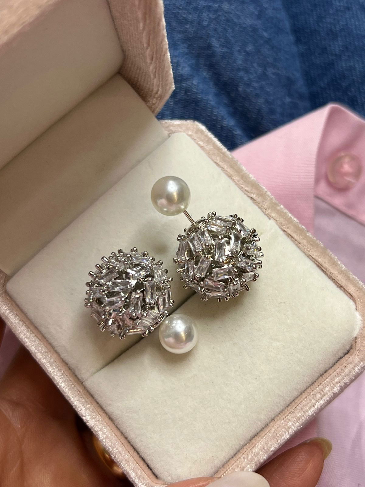 Brinco Ear Jacket com Pérola em Banho de Ródio Branco