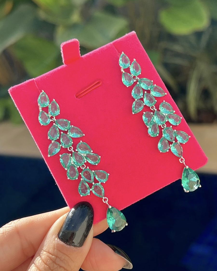 Brinco Festa com Zircônia Turmalina em Banho de Ródio Branco