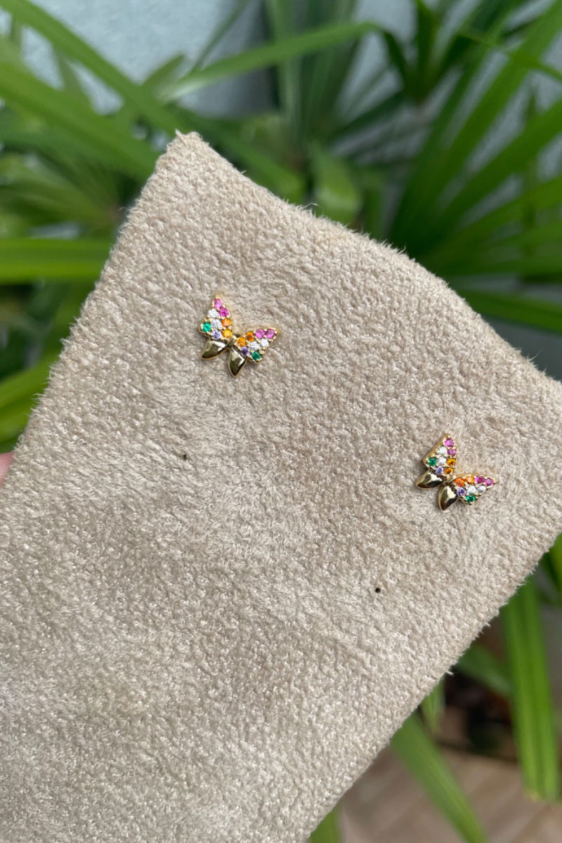 Brinco Laço Colors em Banho de Ouro