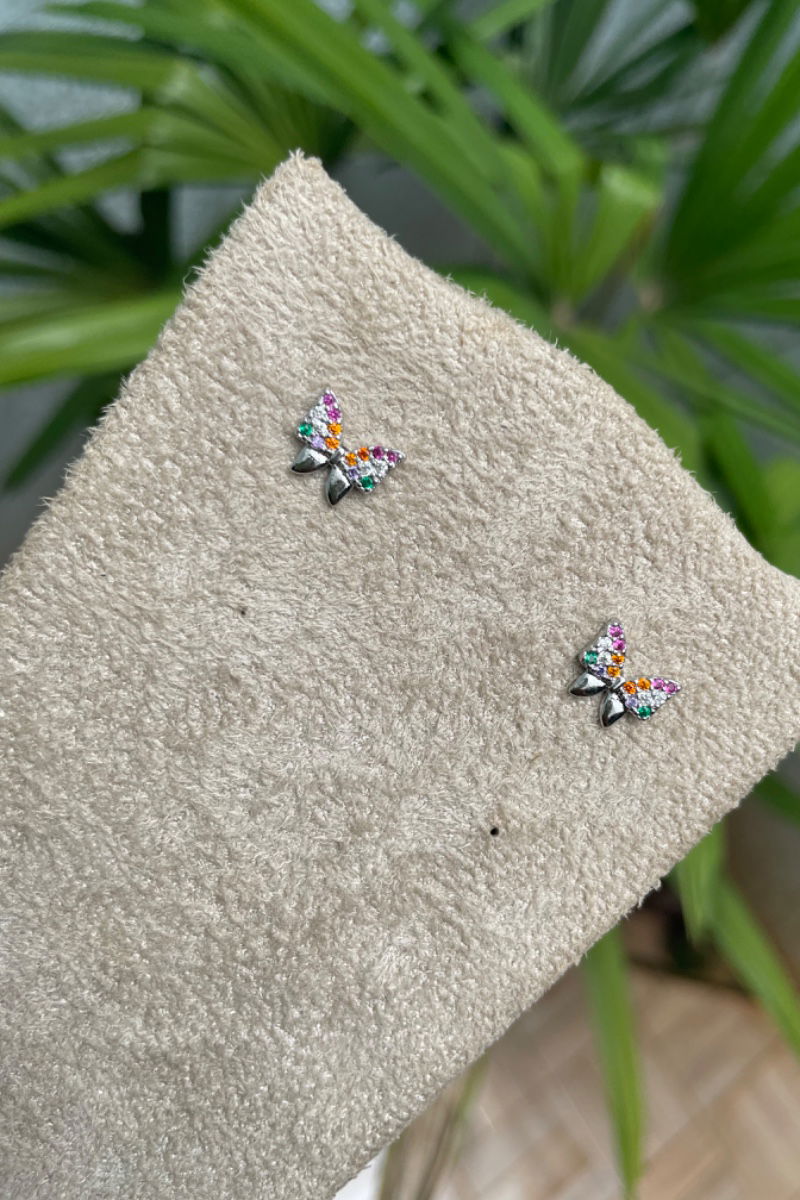 Brinco Laço Colors em Ródio Branco