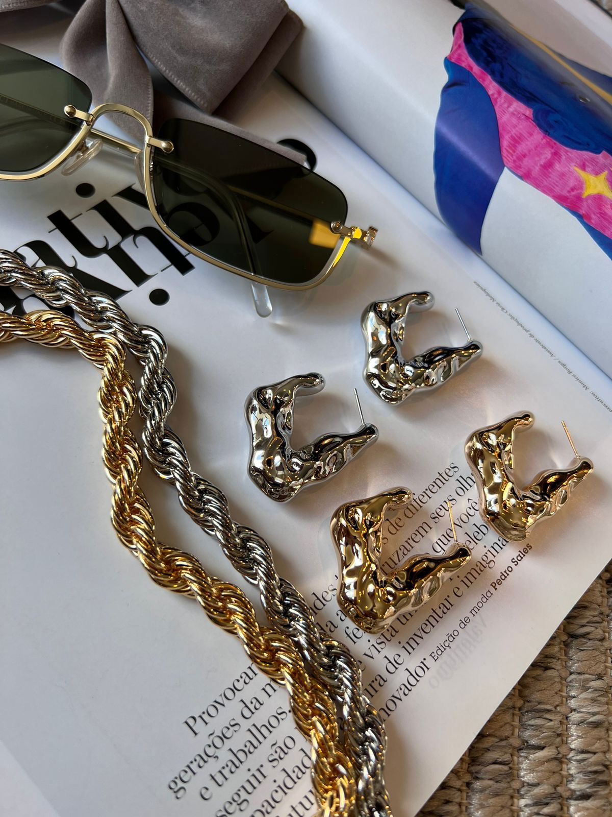 Brinco Orgânico em Banho de Ródio Branco