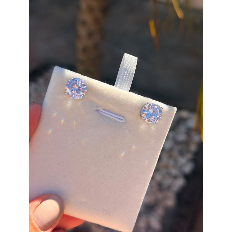 Brinco Ponto de Luz Zircônia Cristal 10mm em Banho de Ródio Branco